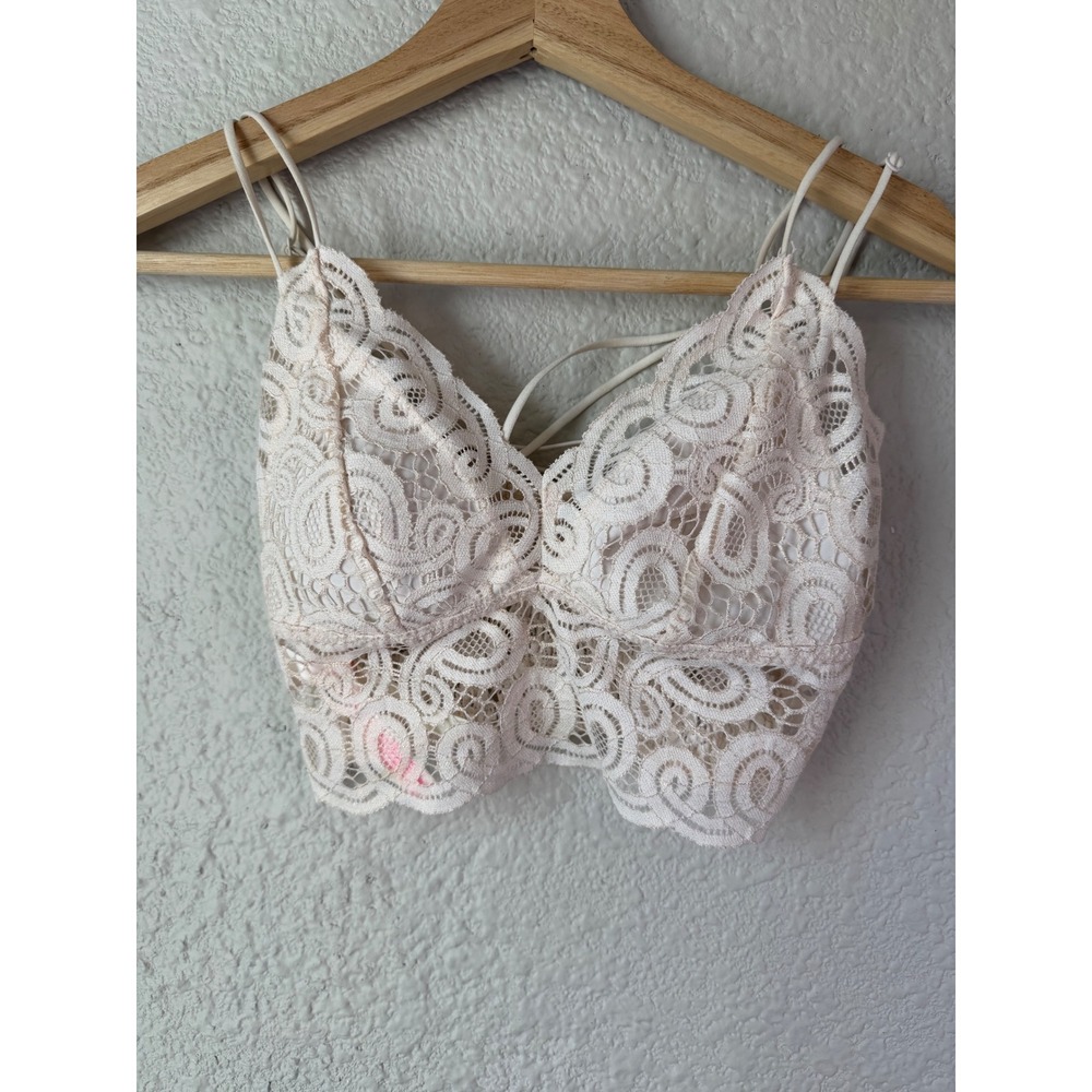 PINK Victoria's Secret Ivory‎ Floral Lace Longline Bralette XS Strappy Smocked